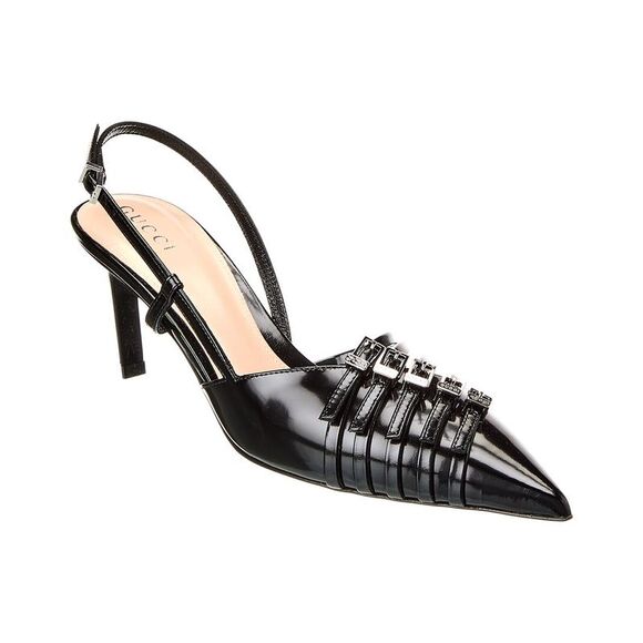 Gucci Logo Leather Slingback Pump, Black - Picture 1 of 5